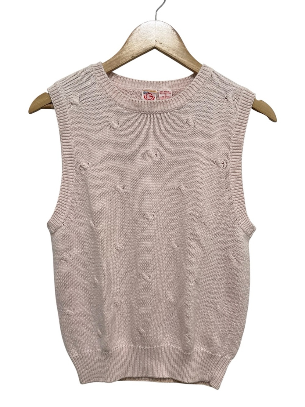 VINTAGE 80s 90s Light Pink Knit Sleeveless Sweater Vest Cotton & Ramie Size S